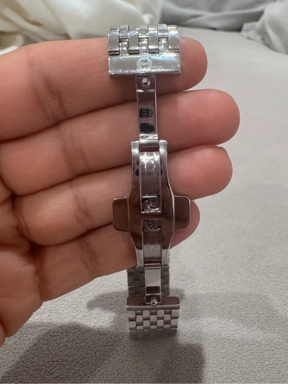 Michele Serein Collection Silver Bracelet Black MOP Dial Diamond Bezel Watch